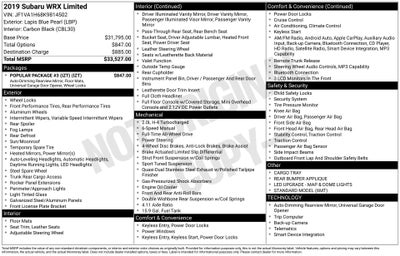 2019 Subaru WRX Limited