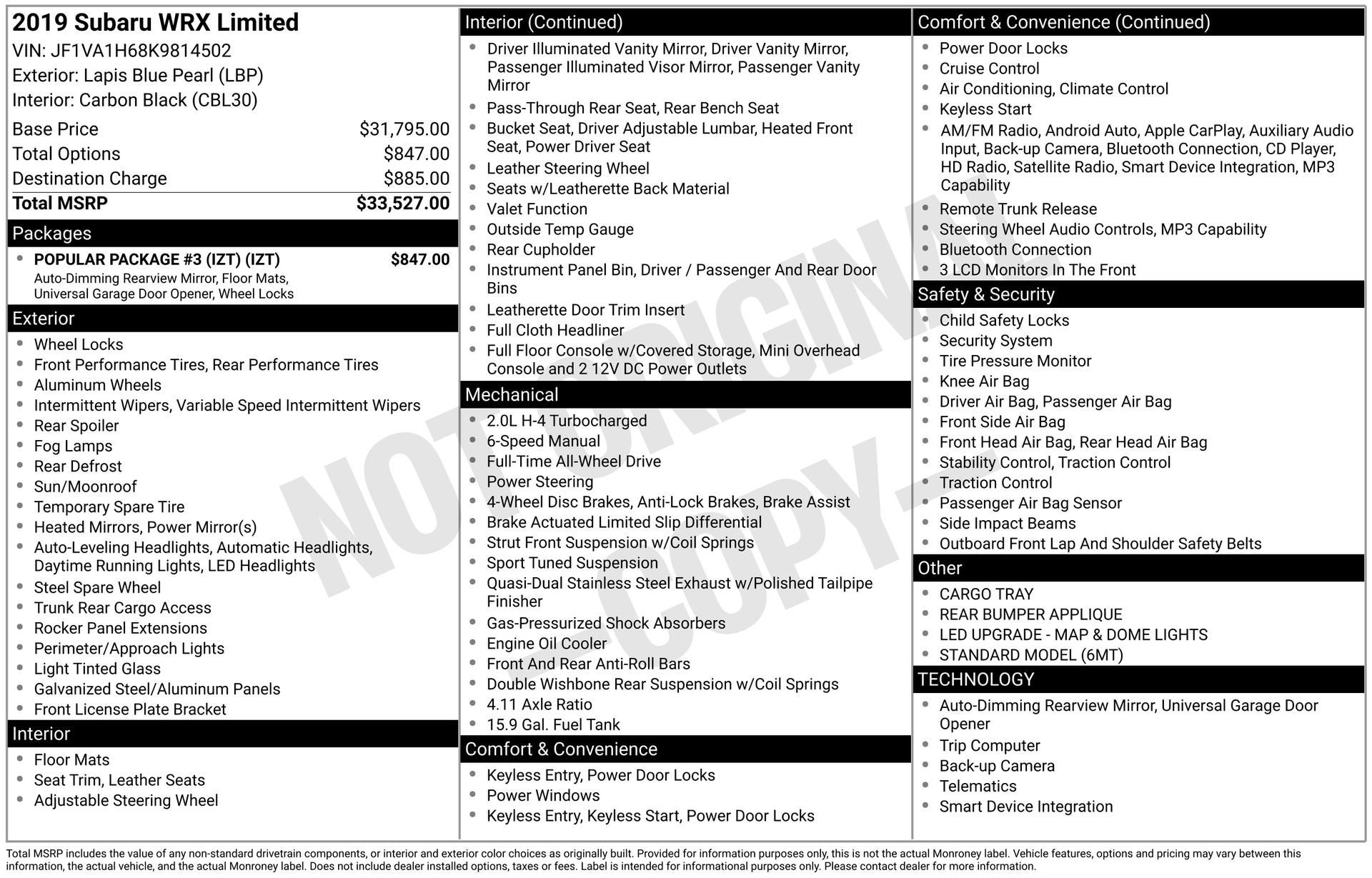 2019 Subaru WRX Limited